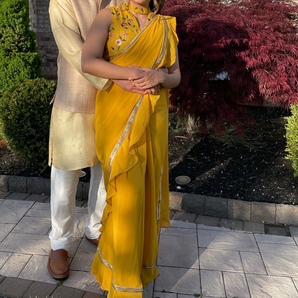 Pre plated chiffon saree . Sari with blouse